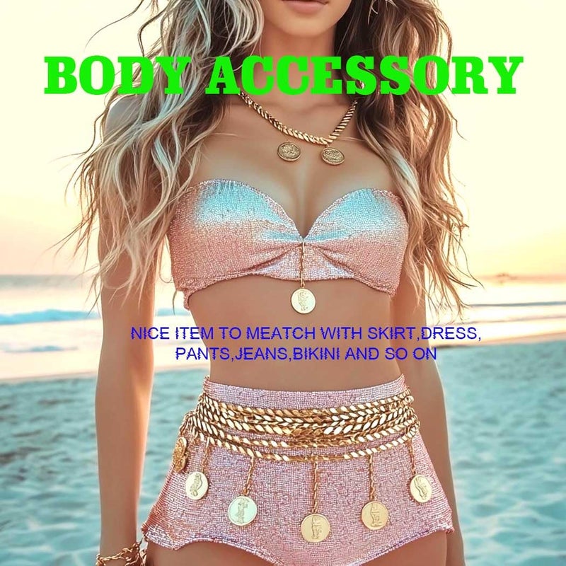 REETAN Gold Pirate Waist Chain Coin Fashion Rave Body Accessories for Women - Image 4
